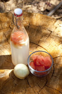 Bottle of Flavored Water Kefir with watermelon and lemon cucumber